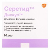 СЕРЕТИД™ ДИСКУС™, пор. д/инг. дозир. 50 мкг/доза + 250 мкг/доза дискус 60 доз, №1, GlaxoSmithKline Export (Великобритания)